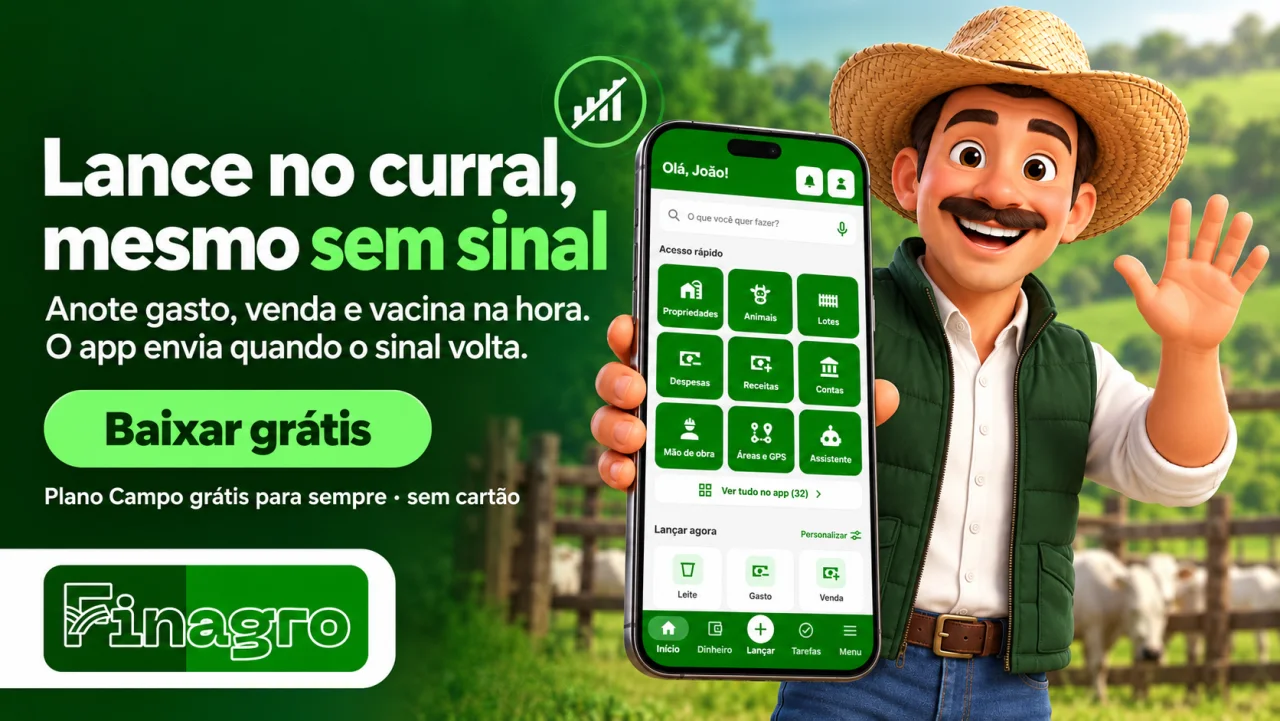 FINAGRO: lance no curral mesmo sem sinal; o app envia quando a internet volta