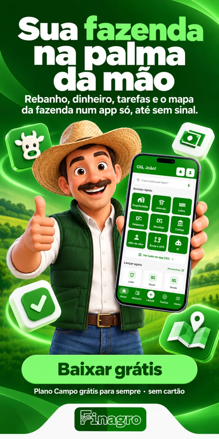 FINAGRO: sua fazenda na palma da mão, rebanho, dinheiro, tarefas e mapa num app só, grátis