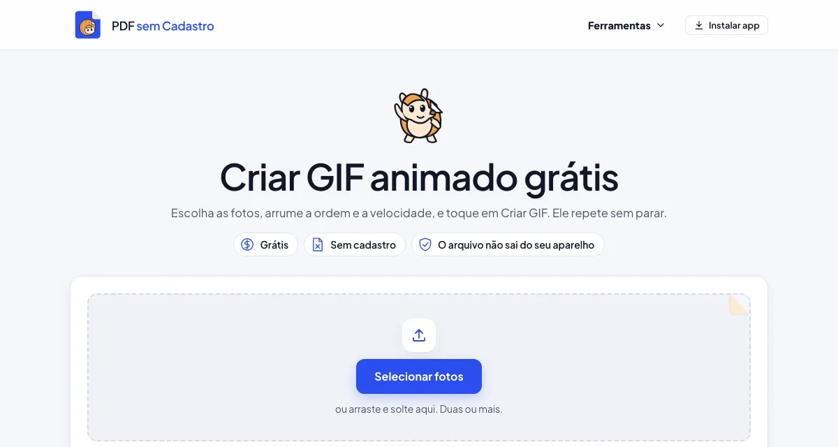 Página da ferramenta Criar GIF do PDF sem Cadastro