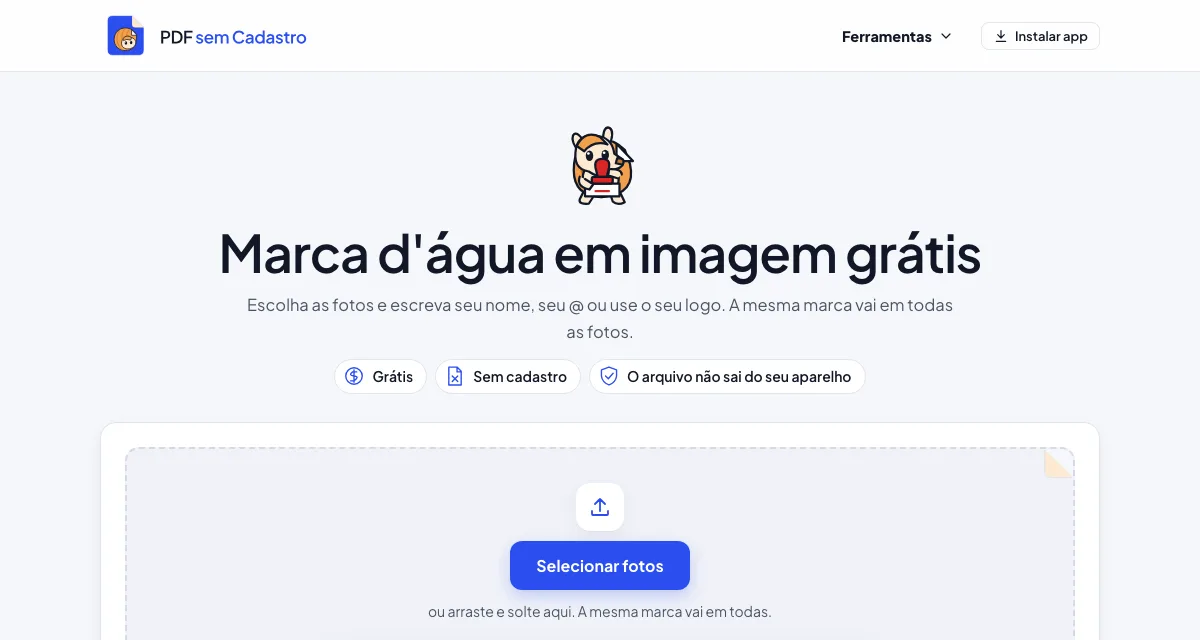 Página da ferramenta Marca d'água em imagem do PDF sem Cadastro