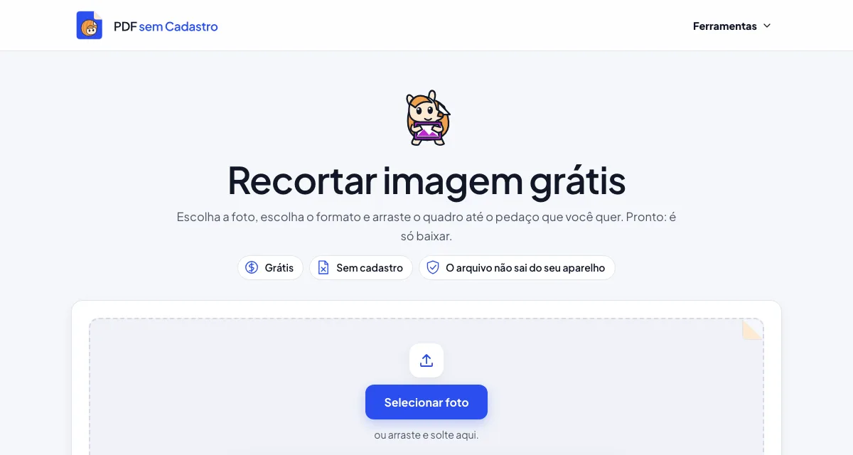 Página da ferramenta Recortar imagem do PDF sem Cadastro
