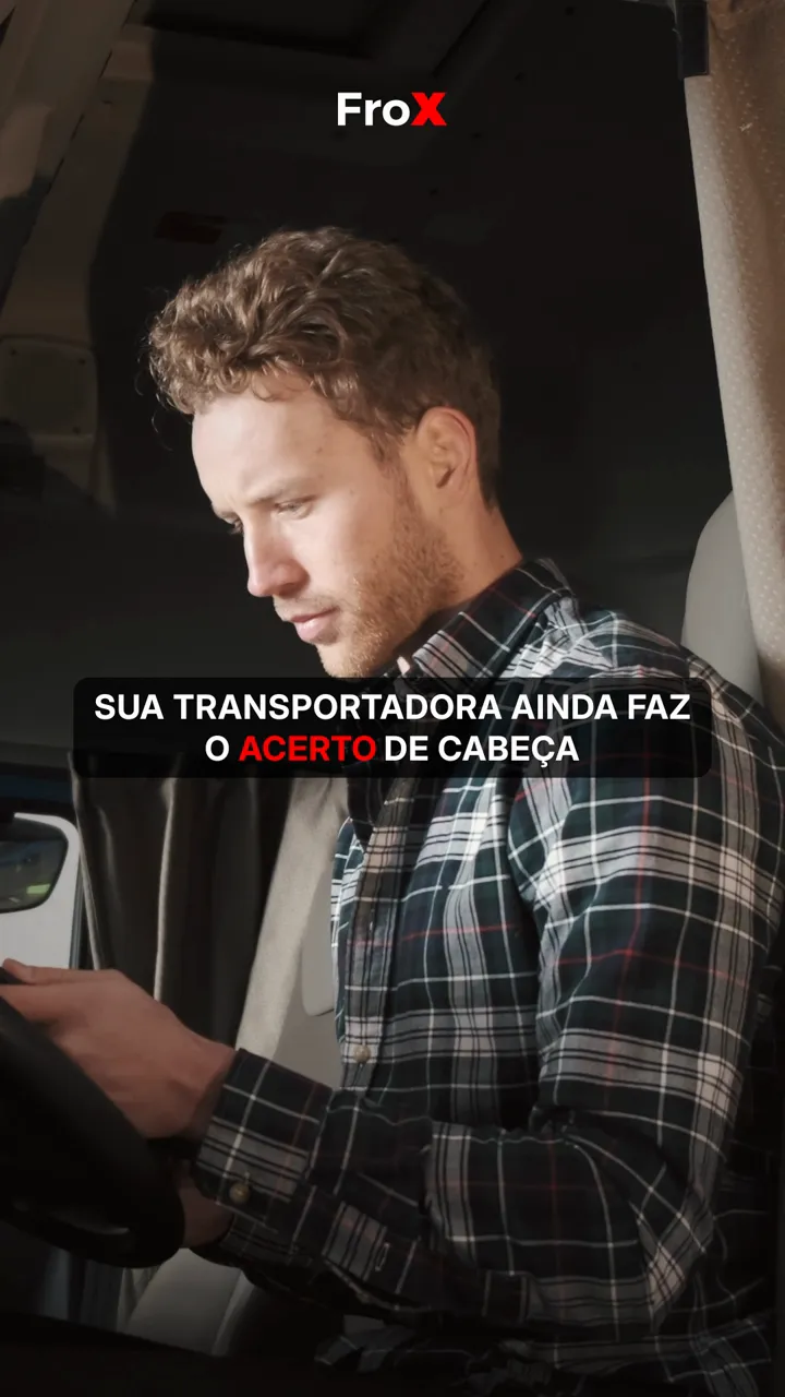 Motorista de camisa xadrez na boleia do caminhão com a legenda sobre o acerto feito de cabeça