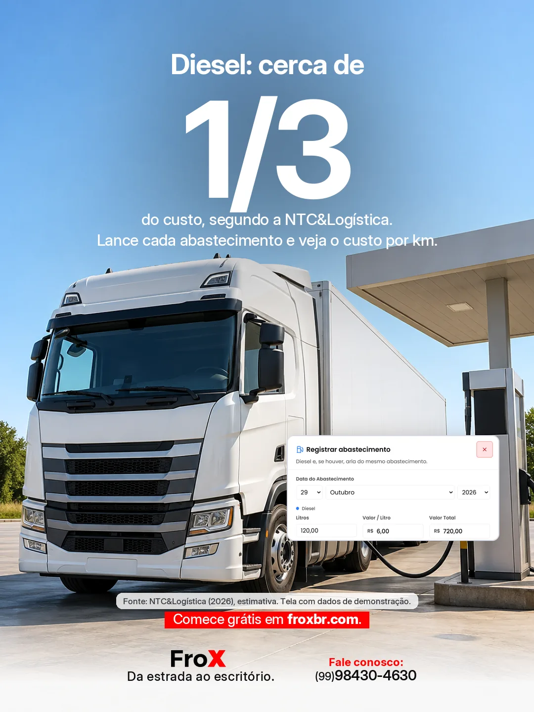 Arte do FroX: diesel, cerca de um terço do custo, segundo a NTC&Logística