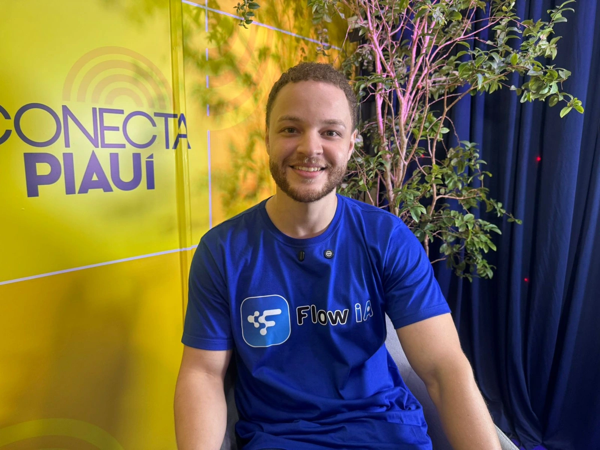 Igor Aurélio, head de negócios da Flow IA, no estúdio do Conecta Piauí durante o Conecta Podcast na Feira do Empreendedor 2026