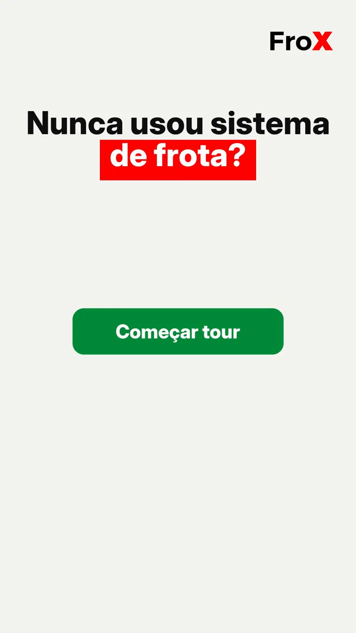 Tela de boas-vindas do FroX com as cinco tarefas do tour: caminhão, motorista, viagem, despesa e fechar a viagem