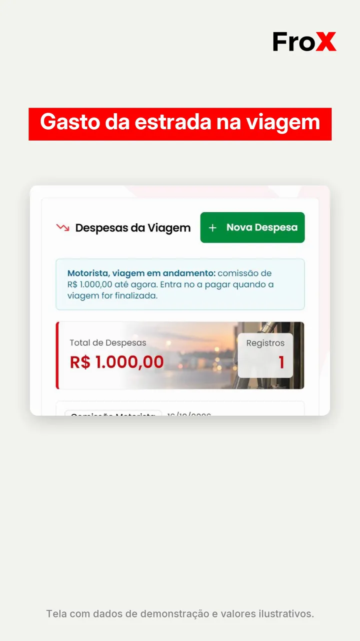 Janela Registrar abastecimento do FroX no celular, com litros, valor por litro e posto preenchidos