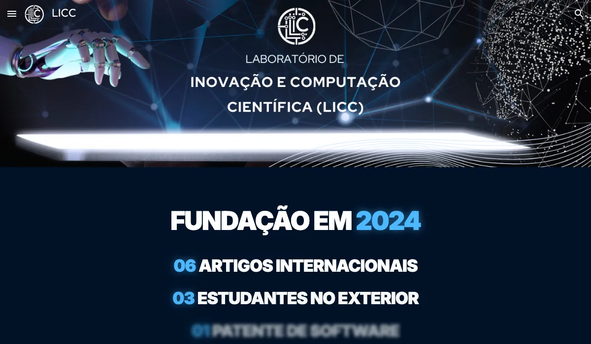 Topo do site do LICC com o nome Laboratório de Inovação e Computação Científica